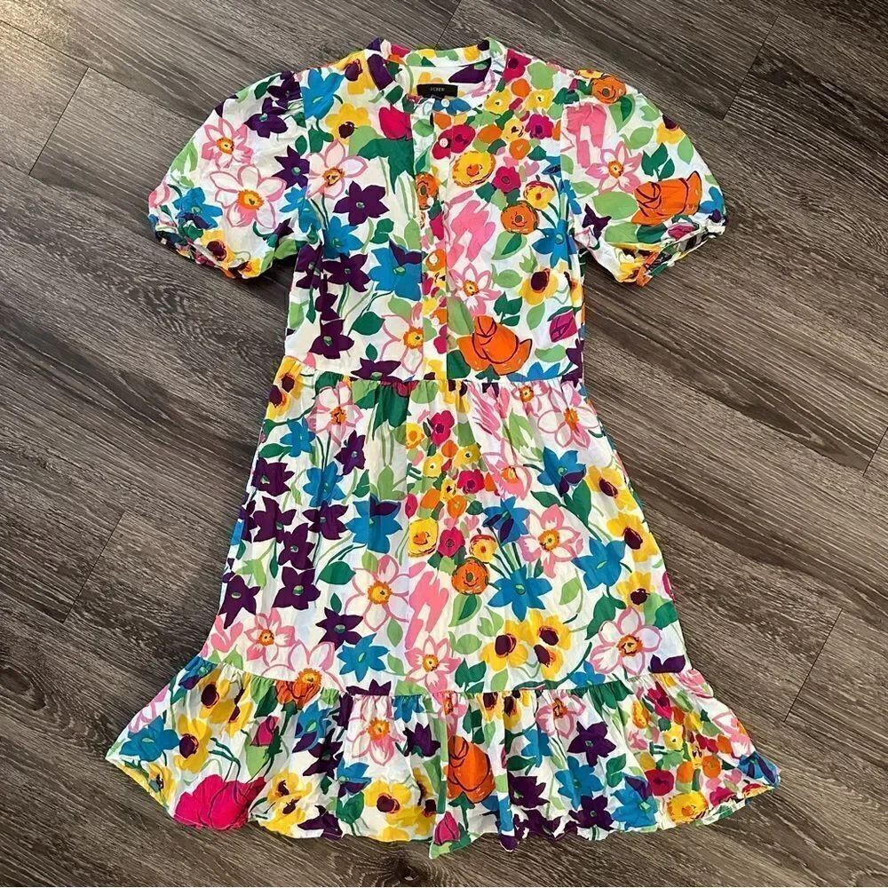 J. Crew Puff-sleeve dress in vibrant garden print